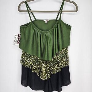 Vintage Bongo Women's Sleeveless Cropped Tank Top Layered Black Green NWT